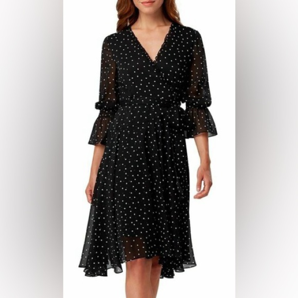 Tahari by ASL Chiffon Polka Dot Mock Wrap. NWT